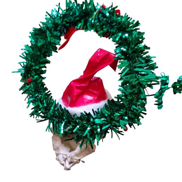 Vintage Handmade Paper Mache Santa Clause Mrs. Clause Wreath Ornaments Adorable - Picture 6 of 7